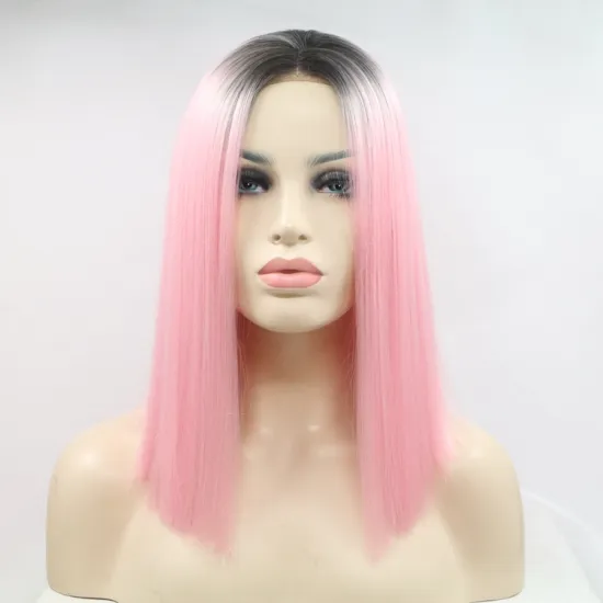 Vigorous ombre short bob blonde premium high quality straight wholesale black women synthetic hair wigs with lace front