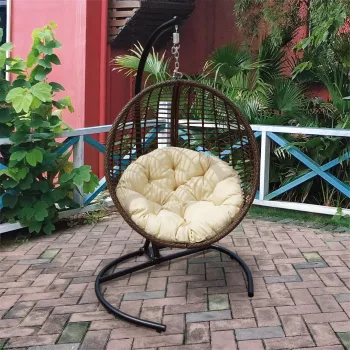 Rattan Hanging Swing Chair with Pillow for Garden and Outdoor Use