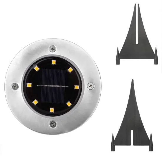 8 LED Outdoor Solar Disk Lights - Waterproof In-Ground Pathway Yard Deck Patio Walkway Lights