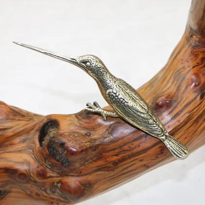 Solid Brass Hummingbird Ornament - Miniature Kingfisher Decoration