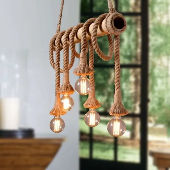 American Country Bamboo Tube Hemp Rope Chandelier for Cafe and Restaurant