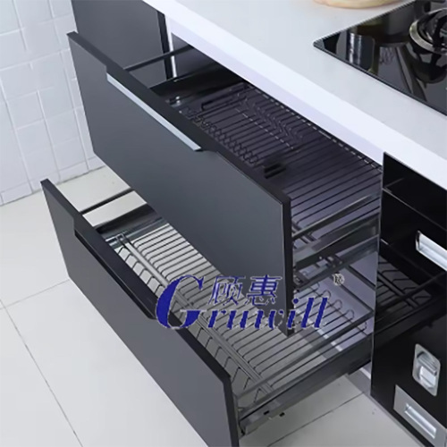 Kitchen stainless steel pull-out storage basket