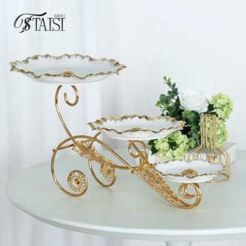 BRY003C Gold Rim Ceramic Cake Stand - 3 Tier Serving Tray for Wedding and Restaurant