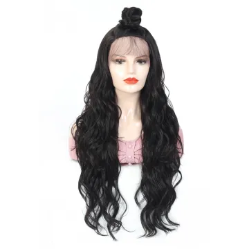 2020  X-TRESS heat synthetic wig deep loose wave black color 28inch moon part lace frontal wig for European factory price