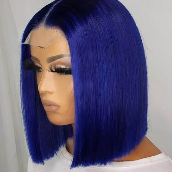 Human Hair Wigs: XBL Short Bob, Cuticle Aligned, Blue Virgin Hair, HD Lace Frontal & Bone Straight for Black Women