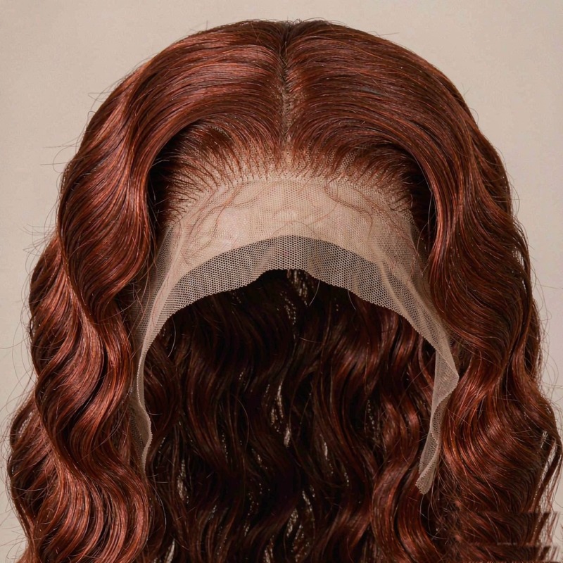 #350 Copper Red Water Wave 13x4 Lace Front Wig 100% Human Hair