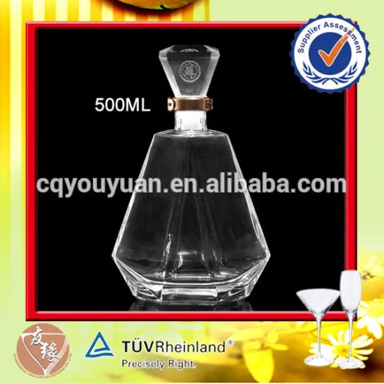500ml Luxury glass wine vodka bottle with cork stopper