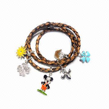 Charm Bracelets, Leather or Rubber Chain with Attached Clasp and Customized Charms, Silver Finish