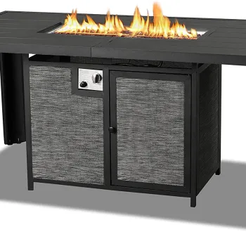 Outdoor Fire Pit Dining Table: Pizzello 62.5\" Aluminum Rectangular Propane Patio Table with Built-in Firepit