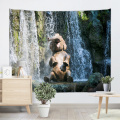 Smile Bathing Elephant Tapestry Waterfall Animal Wall Hanging Nature Tapestry for Livingroom Bedroom Home Dorm Decor