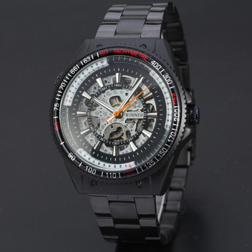 multi function travel watch skeleton design with stainless steel band