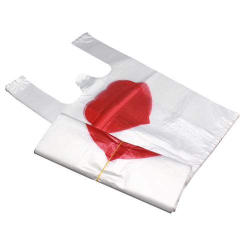 Camiseta de plastico con logotipo y Color personalizados chaleco de embalaje de comida bolsa de plastico roja para comestibles