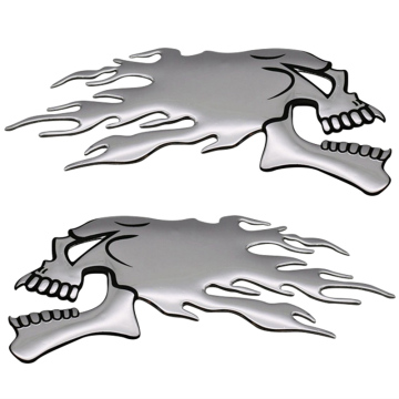 2Pcs 3D Chrome Ghost Skull Head Stickers for Auto Motorcycle Car Emblems