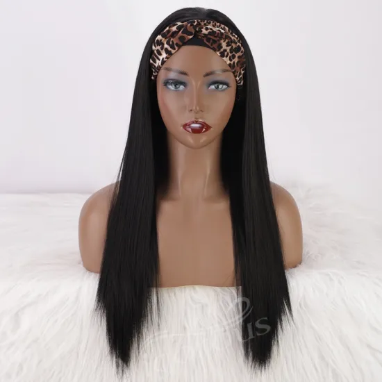 Private Label Hot Sale Cheap Bone Straight Synthetic Hair Wigs Black Color Headband Wigs For Black Women Synthetic Hair