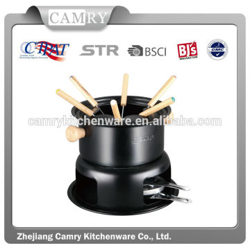 cast iron enamel fondue set