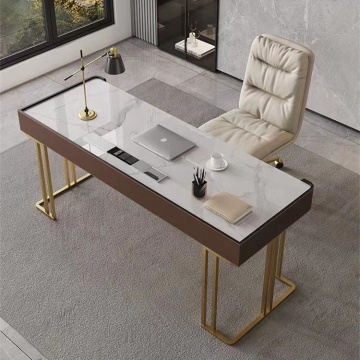 Modern High Quality Simple Executive Office Table with Stainless Steel Base and Marble Top