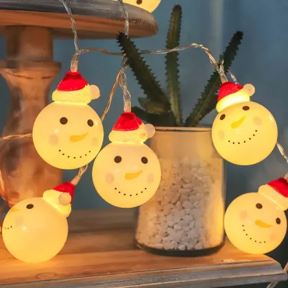 Holiday Cheer LED String Lights Featuring Santa Snowman
