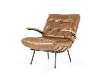 YUANF Deep Walnut Leather Sofa - Retro - Styled Mid - Century Piece