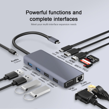 12-en-1 MST USB Hub Aluminium Shell Dual HDMI + VGA