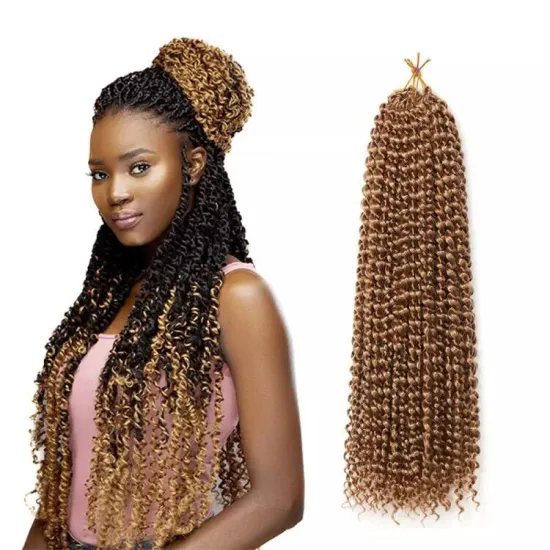 Cheap Synthetic Fiber Ombre Prelooped Passion Twist Locs Braiding Hair Crochet Braids Synthetic Bundles Curly Afro Water Wave