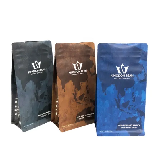 Custom Flat Bottom Kraft Coffee Bean Bag Packaging with Valve