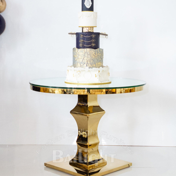 Gold Metal Plinth with Glass Top for Wedding Flower Decorations