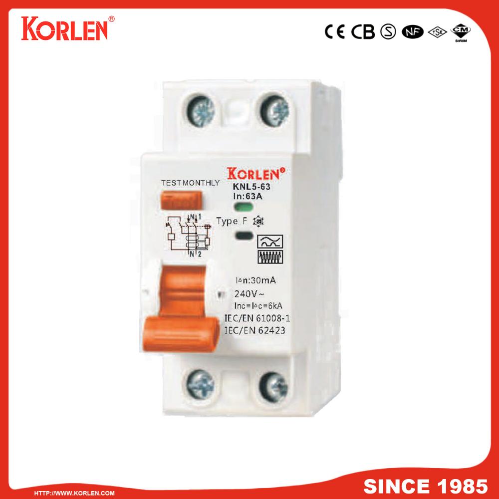 Residual current circuit breaker RCCB KNL5-63 korlen