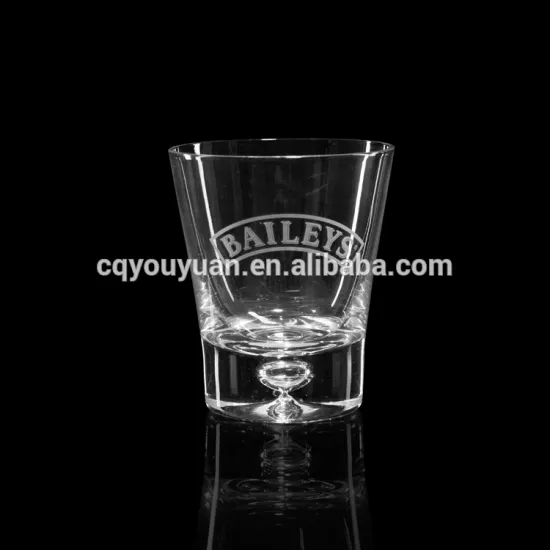 V shape printed fancy whisky glass 8oz with fire polished rim