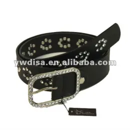 women\'s PU belt with black PU, clear rhinestones, alloy accessoris with rhodium plated