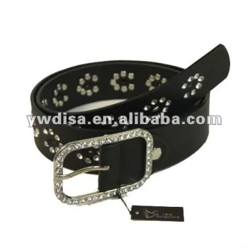 women\'s PU belt with black PU, clear rhinestones, alloy accessoris with rhodium plated