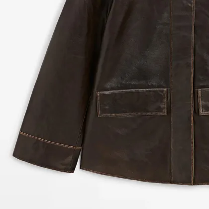 Women's corduroy detail Napa leather Parkas leather jacket