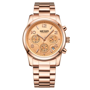 Rose Gold Quartz Wristwatch - Megir 2057 Fashion Lady Watch