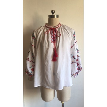 Stand Collar Long Sleeve Sweet Bubble Sleeve Blouse