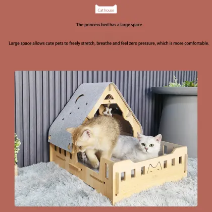 MOFESIPI Solid Wood Cat Bed House for Indoor Cats