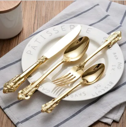 Luxury Royal Gold Plated Restaurant Cutlery Sets - High End Wedding Flatware