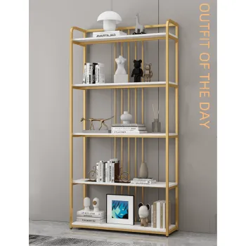 Customizable Wholesale High-Quality Gold Finish Stainless Steel Home Office Bookshelf and Storage Rack