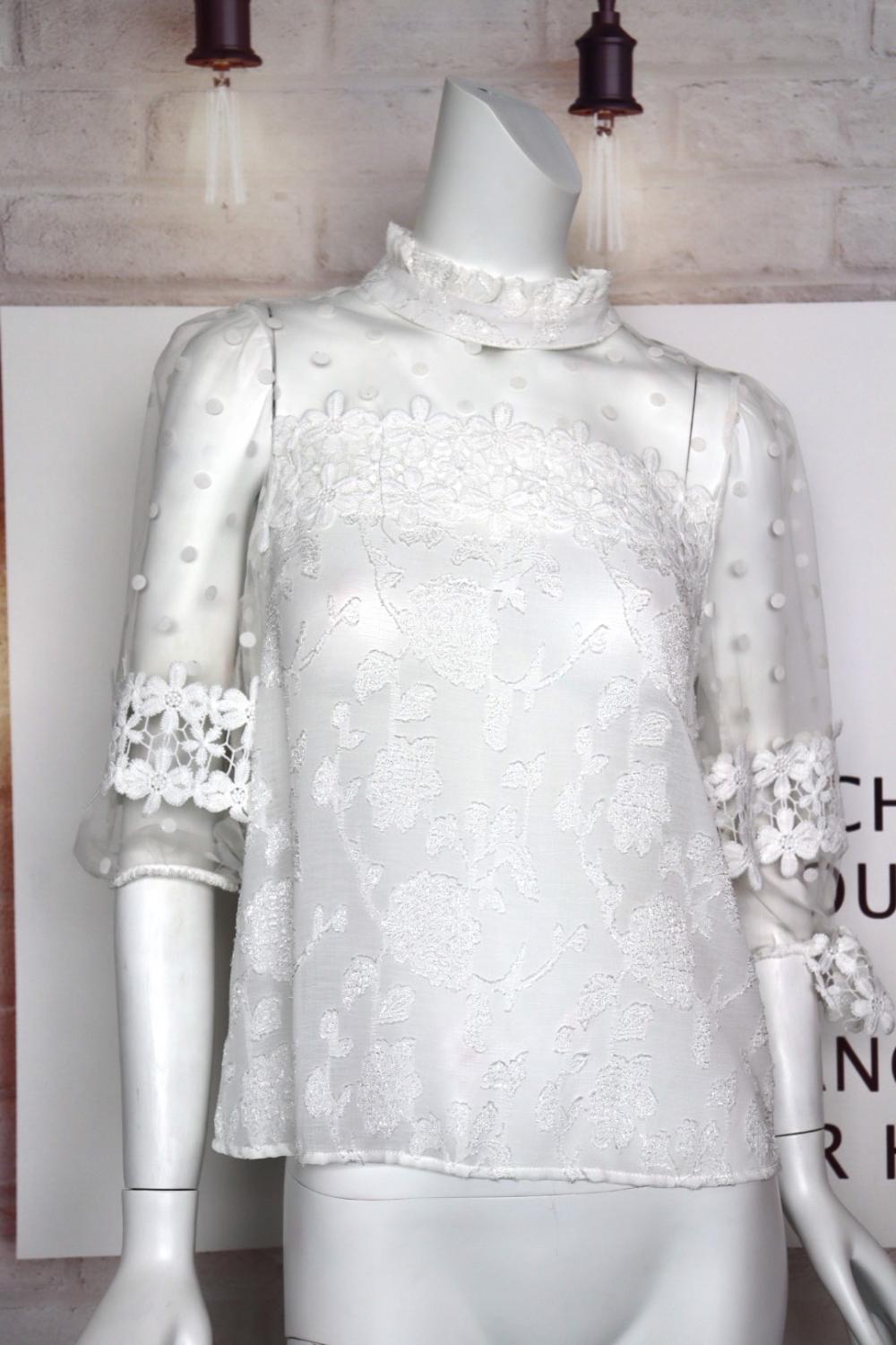 Women's Cut Flower Fabric And Flocking Top
