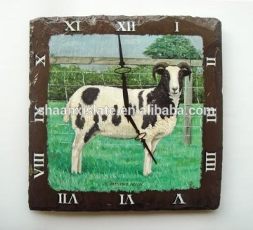Black slate clock with printed pattern