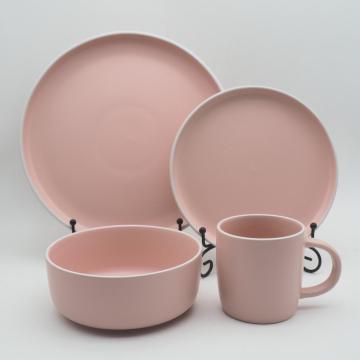 Underlações de grés com vidros coloridos, conjunto de utensílios de grés de esmalte rosa