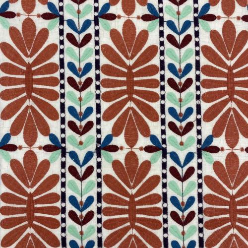 Ethnic Style Multicolor Poly Yarn Embroidery Fabric