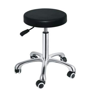 Round Telescopic Leather Swivel Bar Stool with Rolling Base