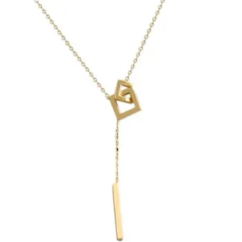 18K Gold-Plated Geometric Square Pendant Necklace - Trendy Stainless Steel Jewelry with Adjustable Chain