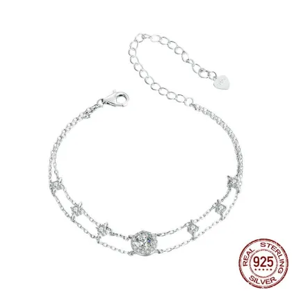 Double Moissanite Light Luxury Bracelet S925 Sterling Silver Platinum Plated Jewelry For Women