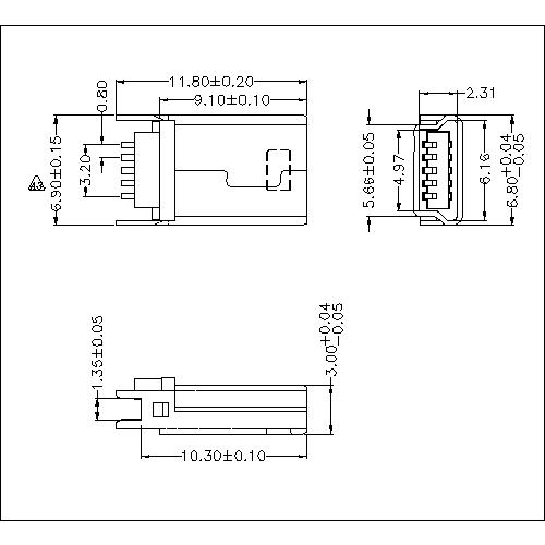 NUMS04-XXXXX 4 MINI USB 10P Plug SHORT 