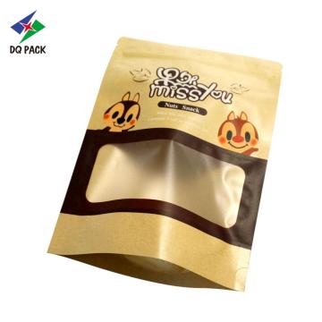 Customized gravure printing nuts snacks bag stand up zipper pouch with window kraft paper pouch
