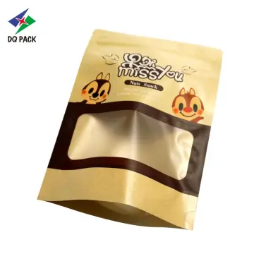 Customized gravure printing nuts snacks bag stand up zipper pouch with window kraft paper pouch
