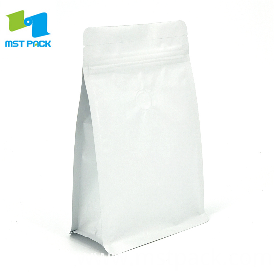 Matte White Coffee Bags w/ Valve 6-10oz 3 1/8 x 2 3/8 x 10 1/4 50 pack  SGC1WM