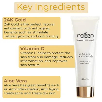 24K Gold Exfoliating Facial Cleanser with Aloe Vera and Vitamins