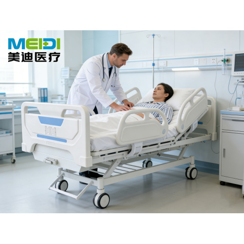 Single Crank Nursing Bed for Elderly Care, Four Small Guardrails, Central Control Brake Ward Bed