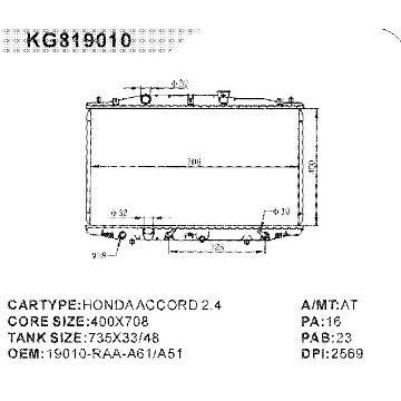 auto radiator car:HONDA ACCORD 2.4   OEM:19010-RAA-A61/A51